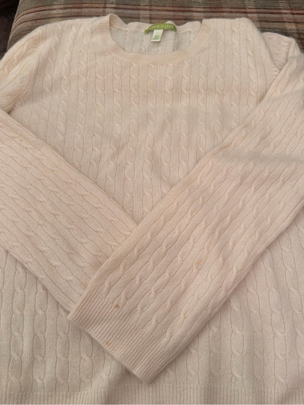 Sigrid Olsen Light Cream Cable-Knit Crewneck Sweater